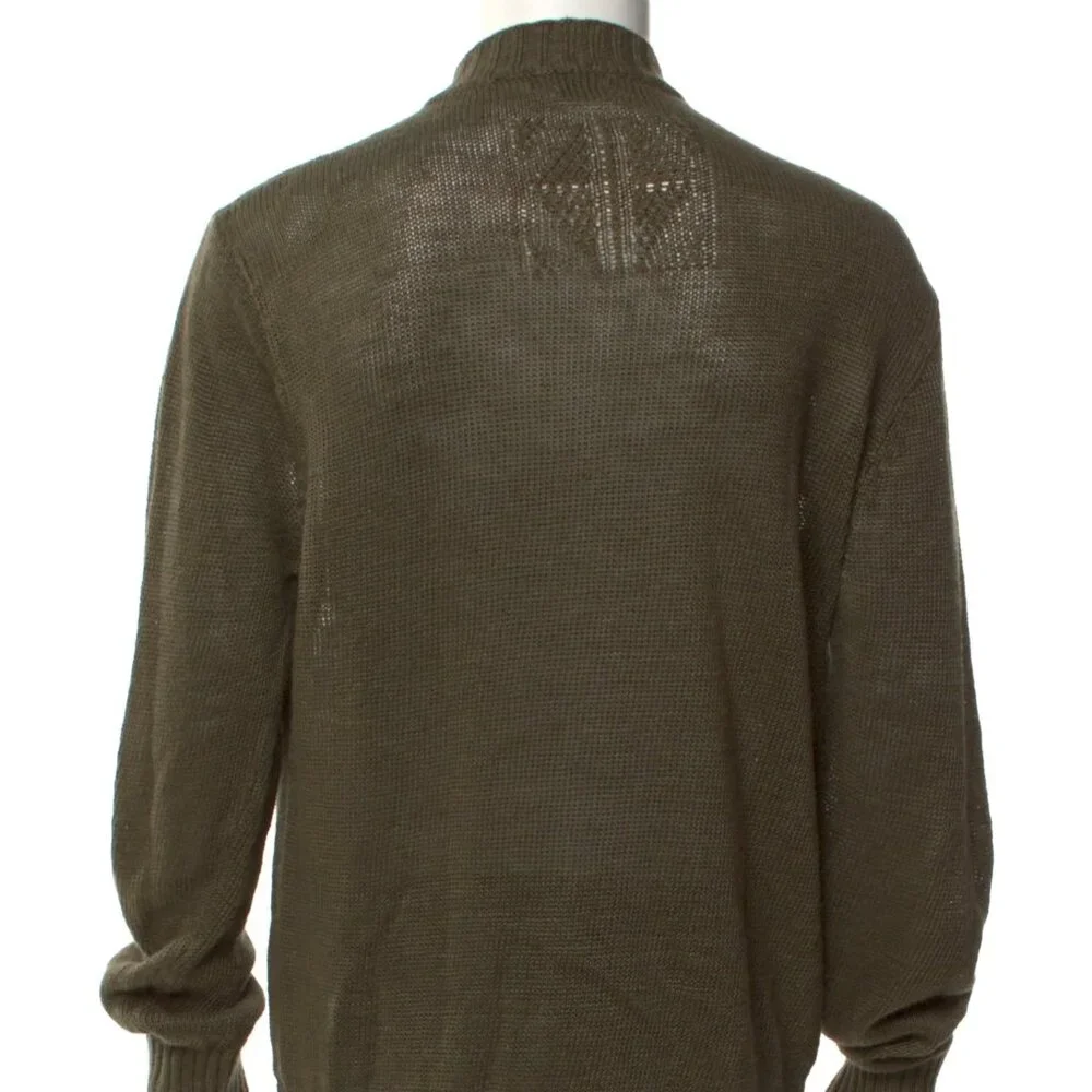 Inis Meain Meáin Linen Mock Neck Zip Up Cardigan Green Long Sleeve Size Large L - Picture 5 of 6